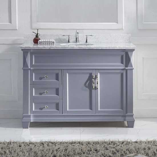 Victoria 48" Single Bath Vanity in Gray with White Marble Top and Round Sink