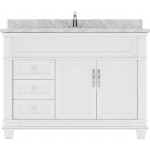 Victoria 48" Single Bath Vanity in White with White Marble Top and Round Sink