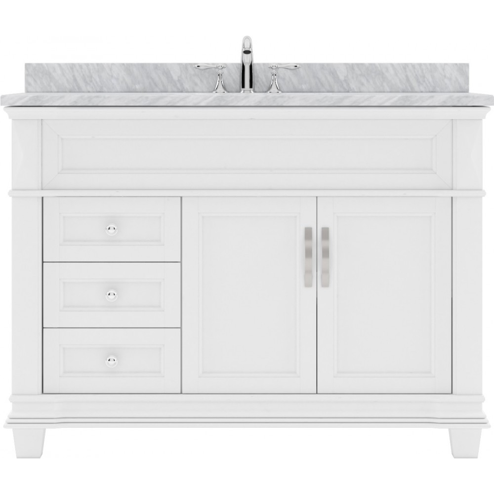 Victoria 48" Single Bath Vanity in White with White Marble Top and Round Sink