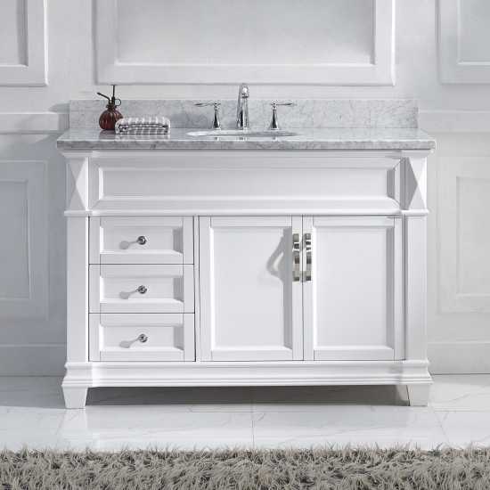 Victoria 48" Single Bath Vanity in White with White Marble Top and Round Sink