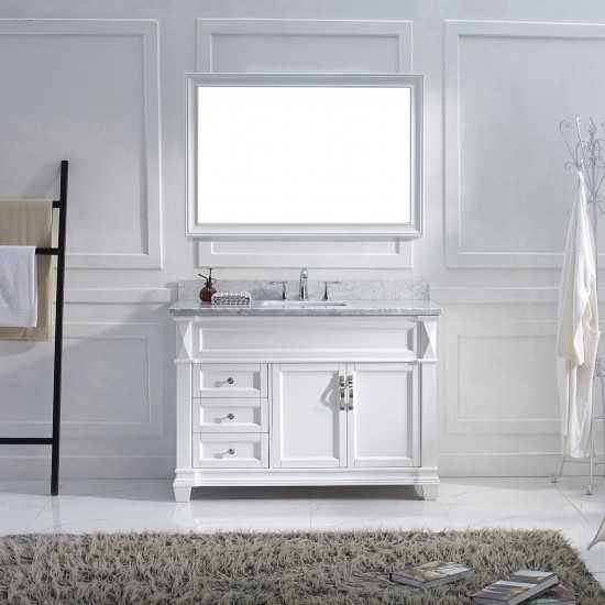 Victoria 48" Single Bath Vanity in White with White Marble Top and Square Sink and Matching Mirror