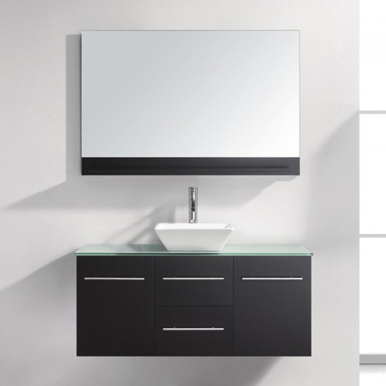 Marsala 48" Single Bath Vanity in Espresso with Clear Glass Top and Square Sink and Matching Mirror