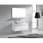 Marsala 48" Single Bath Vanity in White with Clear Glass Top and Square Sink and Matching Mirror