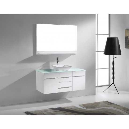 Marsala 48" Single Bath Vanity in White with Clear Glass Top and Square Sink and Matching Mirror