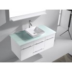 Marsala 48" Single Bath Vanity in White with Clear Glass Top and Square Sink and Matching Mirror