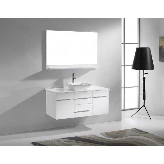 Marsala 48" Single Bath Vanity in White with White Engineered Stone Top and Square Sink and Matching Mirror