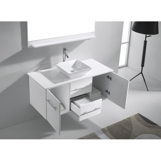 Marsala 48" Single Bath Vanity in White with White Engineered Stone Top and Square Sink and Matching Mirror