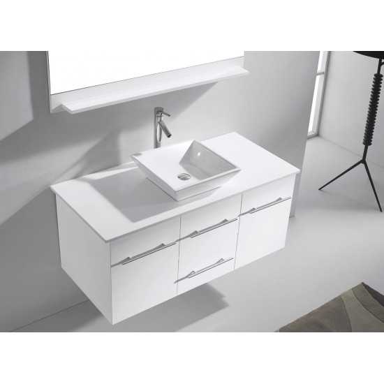 Marsala 48" Single Bath Vanity in White with White Engineered Stone Top and Square Sink and Matching Mirror