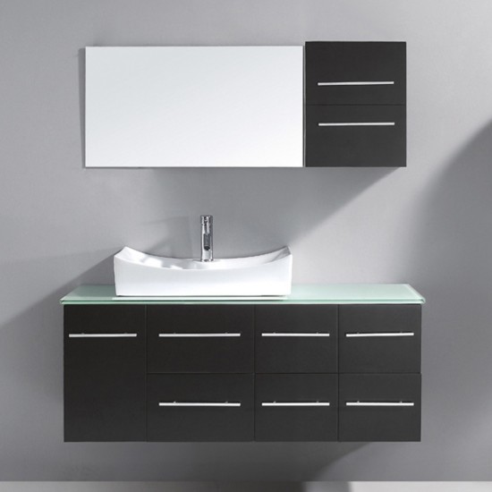 Ceanna 55" Single Bath Vanity in Espresso with Green Glass Top and Square Sink and Matching Mirror