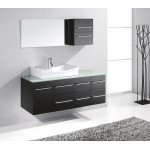 Ceanna 55" Single Bath Vanity in Espresso with Green Glass Top and Square Sink and Matching Mirror