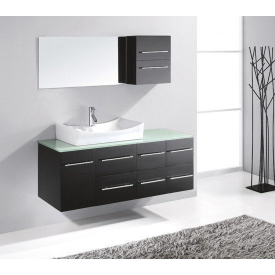 Ceanna 55" Single Bath Vanity in Espresso with Green Glass Top and Square Sink and Matching Mirror