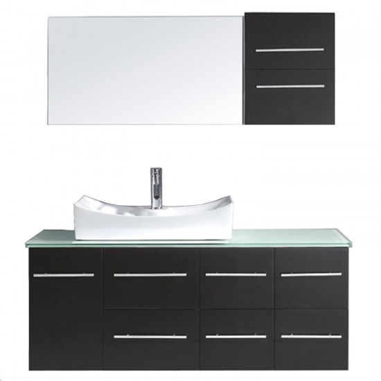 Ceanna 55" Single Bath Vanity in Espresso with Green Glass Top and Square Sink and Matching Mirror