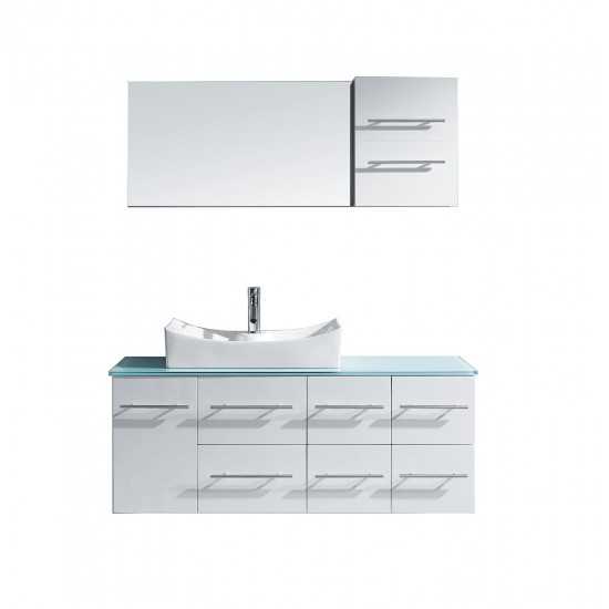 Ceanna 55" Single Bath Vanity in White with Green Glass Top and Square Sink and Matching Mirror