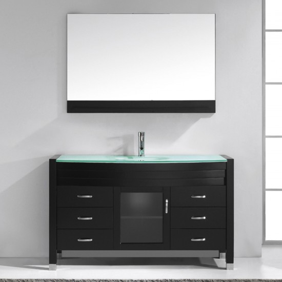 Ava 55" Single Bath Vanity in Espresso with Green Glass Top and Matching Mirror