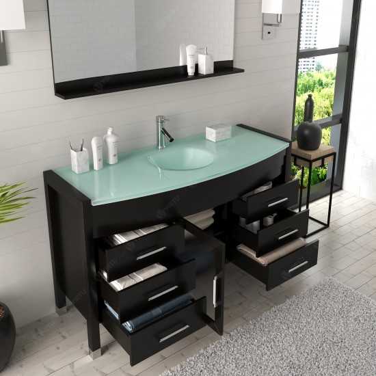 Ava 55" Single Bath Vanity in Espresso with Green Glass Top and Matching Mirror