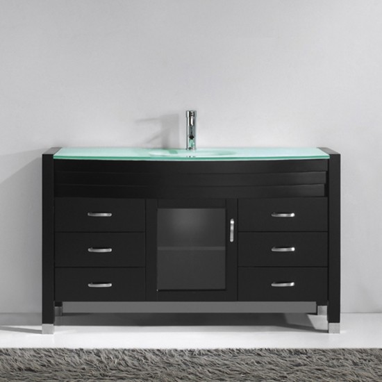 Ava 55" Single Bath Vanity in Espresso with Green Glass Top