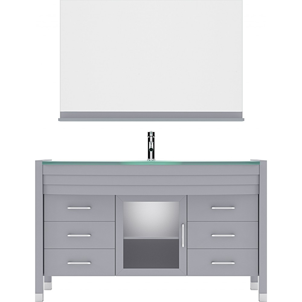 Ava 55" Single Bath Vanity in Gray with Green Glass Top and Matching Mirror