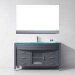 Ava 55" Single Bath Vanity in Gray with Green Glass Top and Matching Mirror