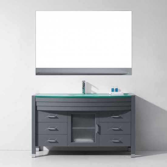 Ava 55" Single Bath Vanity in Gray with Green Glass Top and Matching Mirror