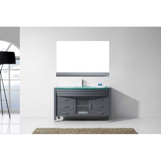 Ava 55" Single Bath Vanity in Gray with Green Glass Top and Matching Mirror