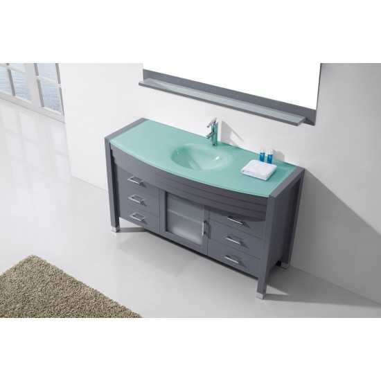 Ava 55" Single Bath Vanity in Gray with Green Glass Top and Matching Mirror