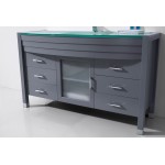 Ava 55" Single Bath Vanity in Gray with Green Glass Top and Matching Mirror