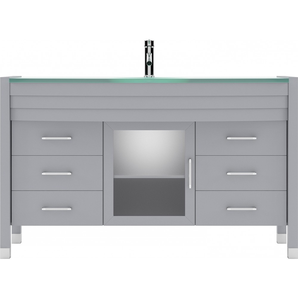 Ava 55" Single Bath Vanity in Gray with Green Glass Top