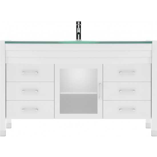 Ava 55" Single Bath Vanity in White with Green Glass Top