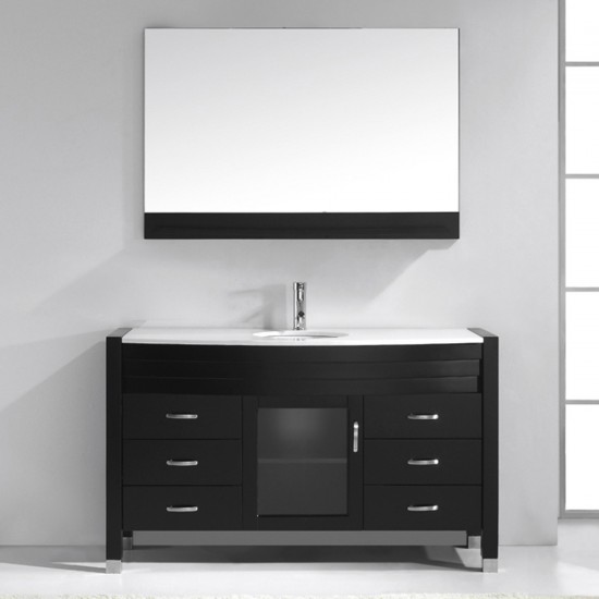 Ava 55" Single Bath Vanity in Espresso with White Engineered Stone Top and Round Sink and Matching Mirror