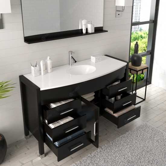 Ava 55" Single Bath Vanity in Espresso with White Engineered Stone Top and Round Sink and Matching Mirror