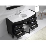 Ava 55" Single Bath Vanity in Espresso with White Engineered Stone Top and Round Sink and Matching Mirror