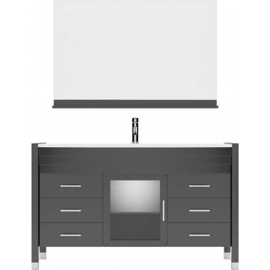 Ava 55" Single Bath Vanity in Espresso with White Engineered Stone Top and Round Sink with Brushed Nickel Faucet and Mirror