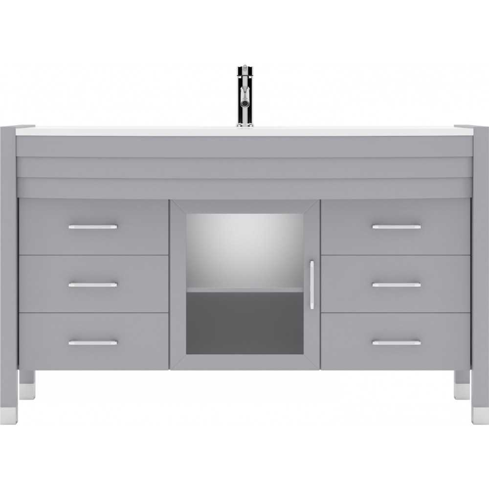 Ava 55" Single Bath Vanity in Gray with White Engineered Stone Top and Round Sink