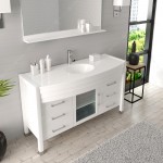 Ava 55" Single Bath Vanity in White with White Engineered Stone Top and Round Sink with Brushed Nickel Faucet and Mirror