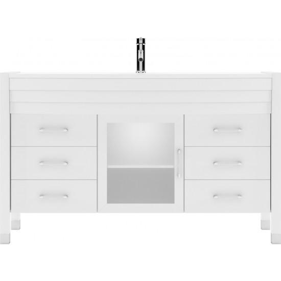 Ava 55" Single Bath Vanity in White with White Engineered Stone Top and Round Sink