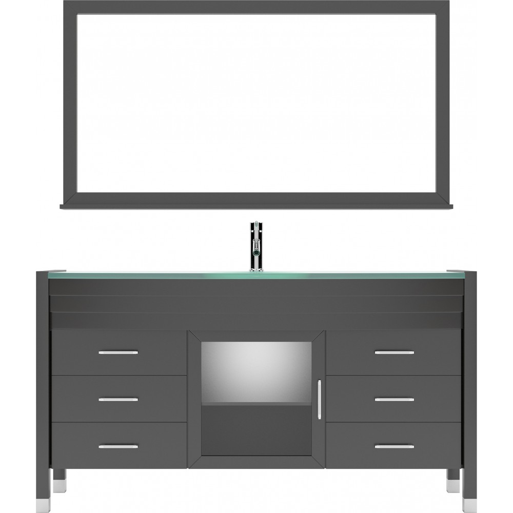 Ava 61" Single Bath Vanity in Espresso with Green Glass Top and Matching Mirror