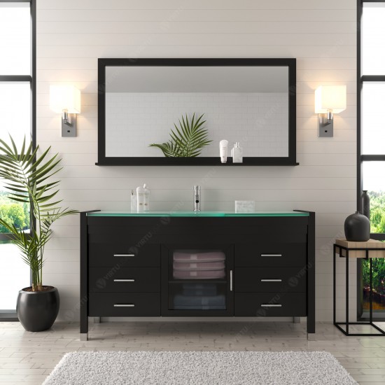 Ava 61" Single Bath Vanity in Espresso with Green Glass Top and Matching Mirror