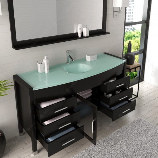 Ava 61" Single Bath Vanity in Espresso with Green Glass Top and Matching Mirror