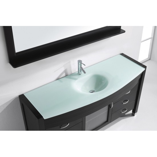 Ava 61" Single Bath Vanity in Espresso with Green Glass Top with Brushed Nickel Faucet and Matching Mirror