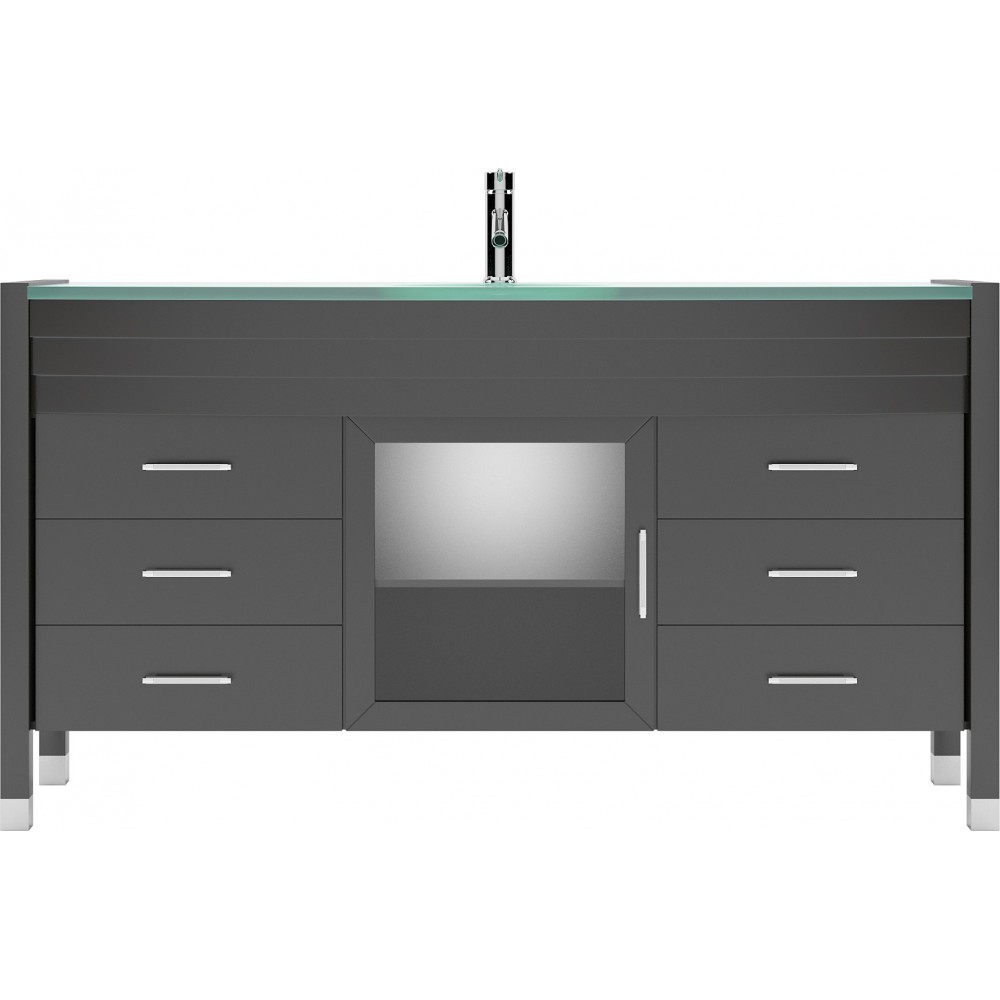 Ava 61" Single Bath Vanity in Espresso with Green Glass Top with Brushed Nickel Faucet