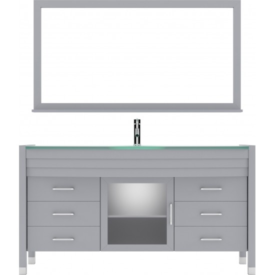 Ava 61" Single Bath Vanity in Gray with Green Glass Top and Matching Mirror