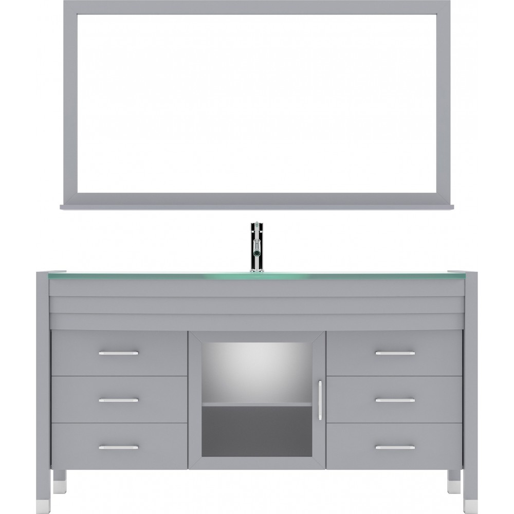 Ava 61" Single Bath Vanity in Gray with Green Glass Top and Matching Mirror