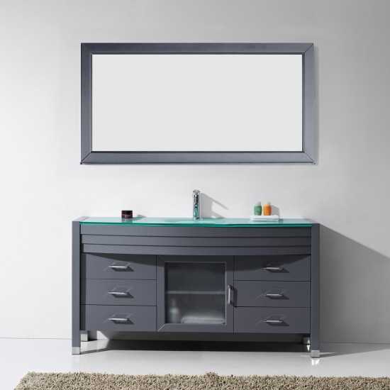 Ava 61" Single Bath Vanity in Gray with Green Glass Top and Matching Mirror