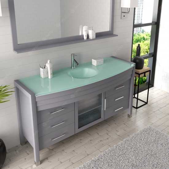 Ava 61" Single Bath Vanity in Gray with Green Glass Top and Matching Mirror