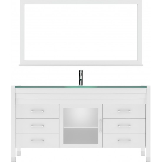 Ava 61" Single Bath Vanity in White with Green Glass Top and Matching Mirror