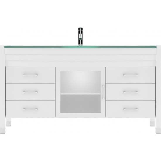 Ava 61" Single Bath Vanity in White with Green Glass Top