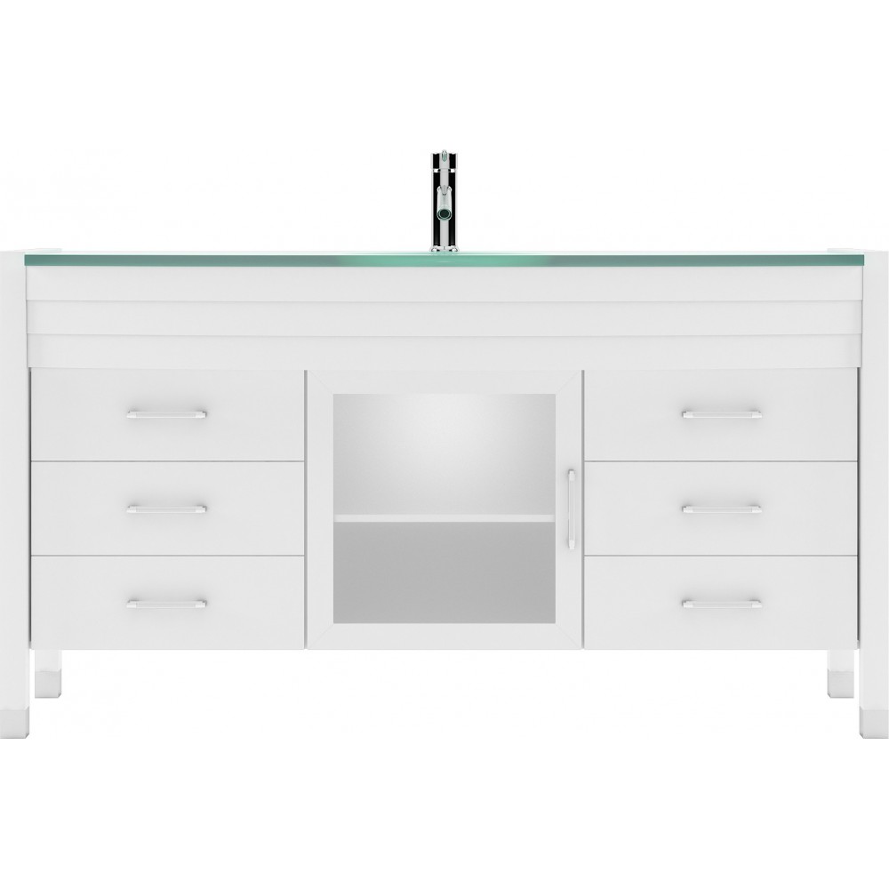 Ava 61" Single Bath Vanity in White with Green Glass Top