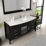 Ava 61" Single Bath Vanity in Espresso with White Engineered Stone Top and Round Sink with Brushed Nickel Faucet and Mirror