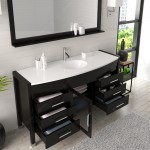 Ava 61" Single Bath Vanity in Espresso with White Engineered Stone Top and Round Sink with Brushed Nickel Faucet and Mirror