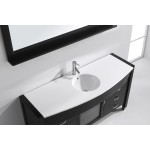 Ava 61" Single Bath Vanity in Espresso with White Engineered Stone Top and Round Sink with Brushed Nickel Faucet and Mirror